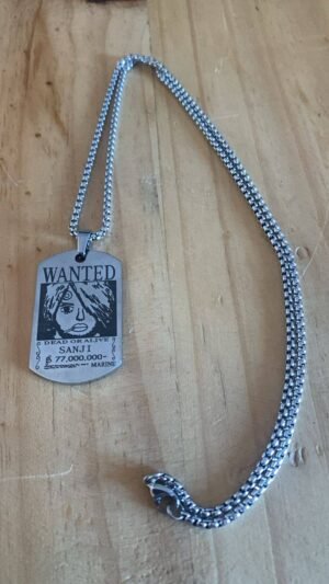 Sanji Wanted Dog Tag Silver Colour anime collectible kaizoq anime merc, kaizoku realm anime store uganda