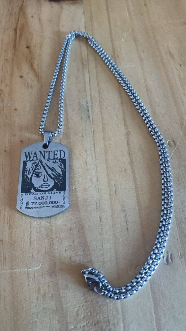 Sanji Wanted Dog Tag Silver Colour anime collectible kaizoq anime merc, kaizoku realm anime store uganda