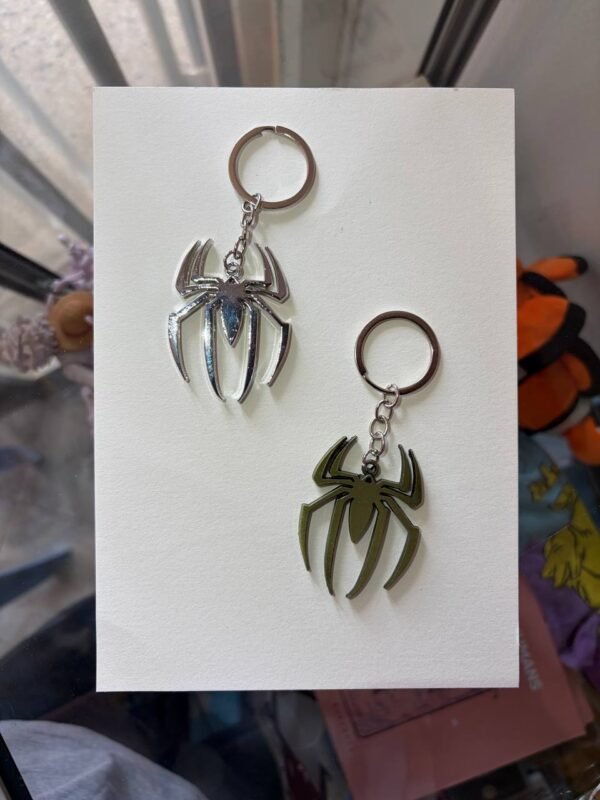Golden and Silver Spider-Man logo emblem keychain inspired by Marvel superhero design for fans and collectors in Uganda