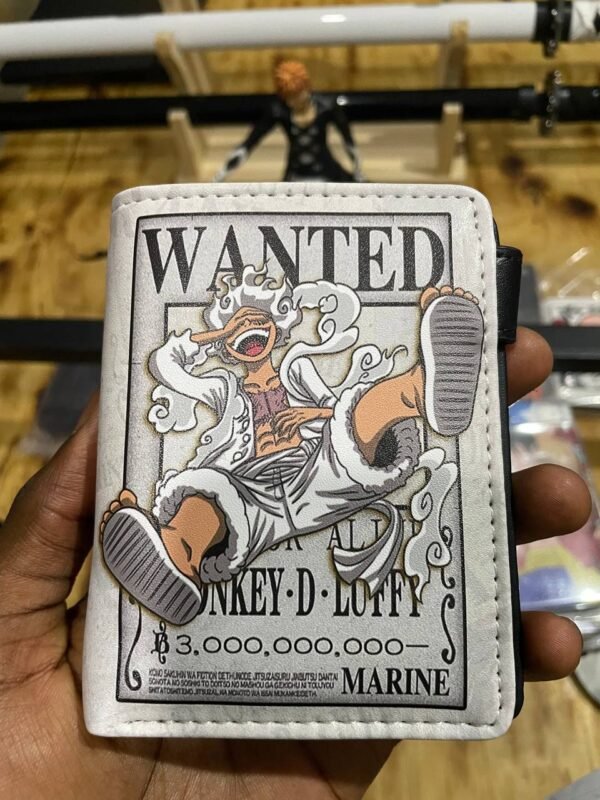 Luffy Gear 5 Wanted Wallet white One Piece collectible anime accessory kaizoq anime merc, kaizoku realm anime store uganda