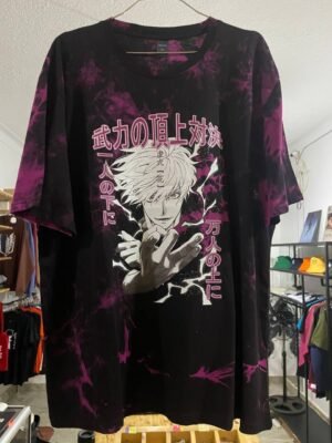 clothings (46) Gojo Black T-Shirt with Purple Designs – Premium Jujutsu Kaisen Anime Tee Gojo Black T-Shirt with Purple Designs anime accessory kaizoq anime merc, kaizoku realm anime store uganda